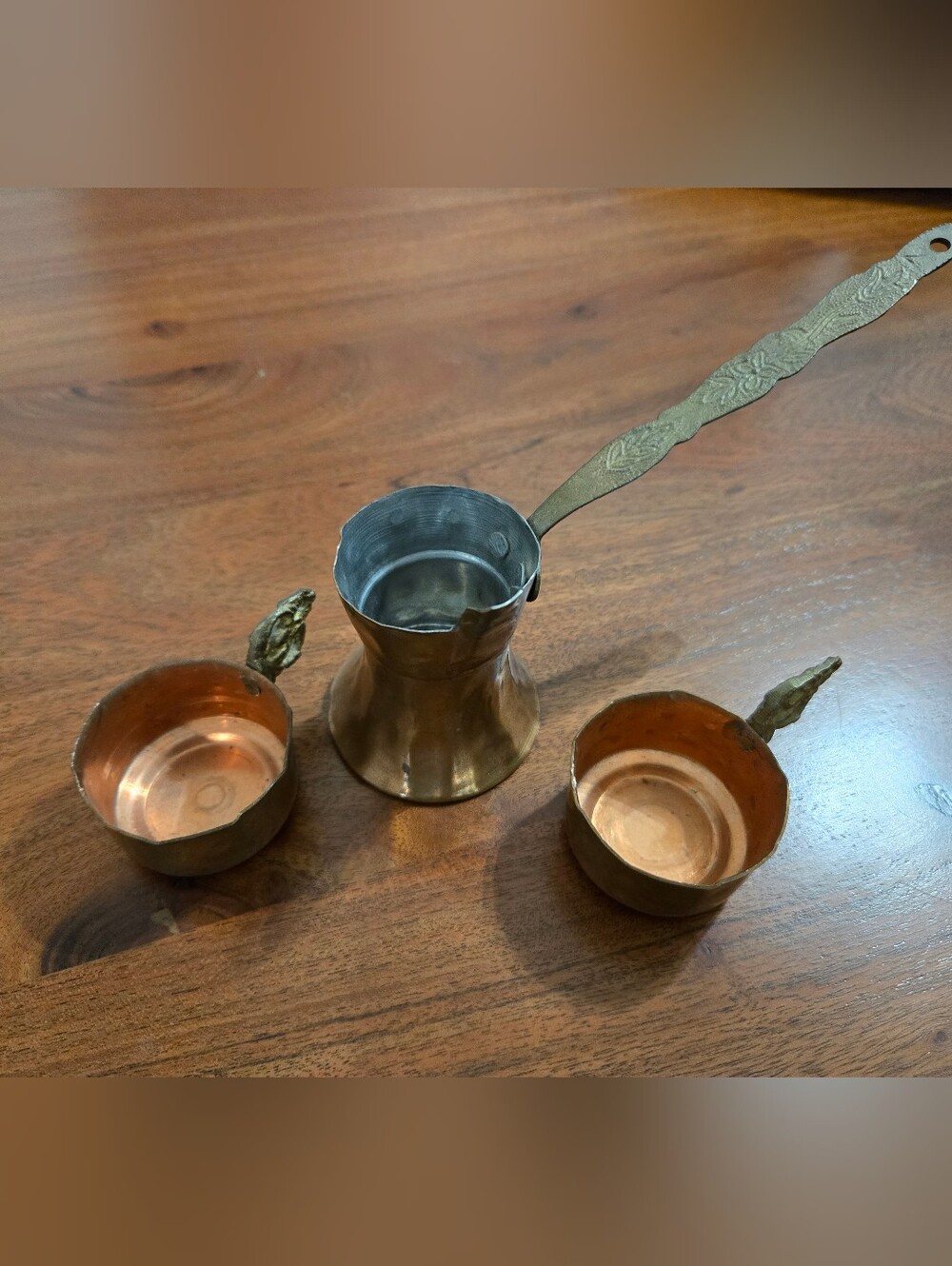 Vintage Copper Turkish Coffee Pot and Dipping Cups Set